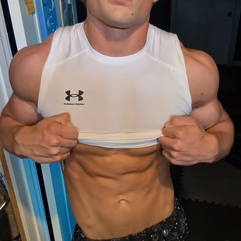 Under Armour White Athletic Tank Top MEN SLEEVELESS SHIRT FOOTBALL JOCK ATHLETE